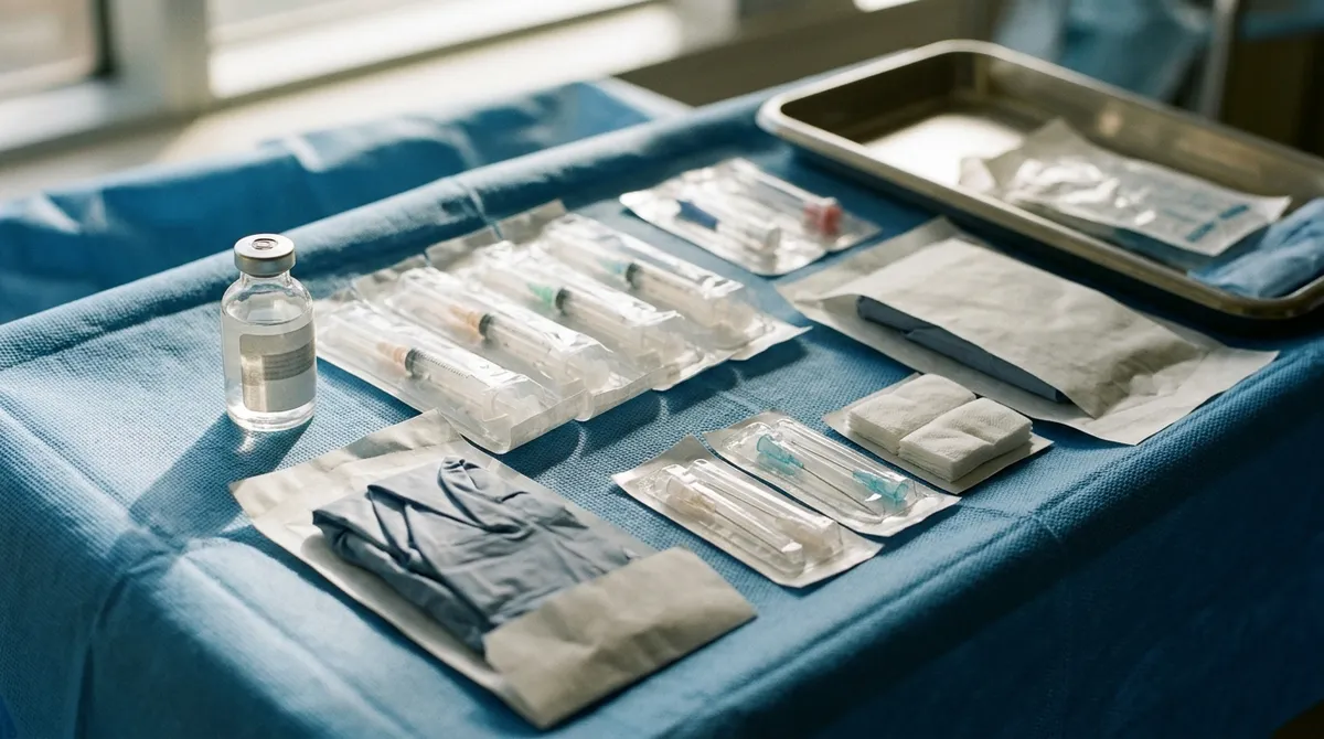 Plateau médical stérile préparé pour un acte esthétique